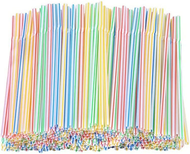 500 Pack Disposable Plastic Drinking Straws - 8 Inch Long, Multi-Colored Striped, Flexible Polypropylene (PP) Straws for Parties, Bars, Cafes, Restaurants, and Home Use