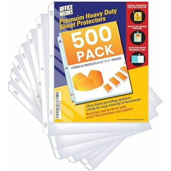 500 Pack of Heavyweight Sheet Protectors, 8.5" X 11" Heavy Duty Clear, Plastic Sheet Sleeves for 3 Ring Binder, Durable Top Loading Paper Protector with Reinforced Holes, Archival Safe