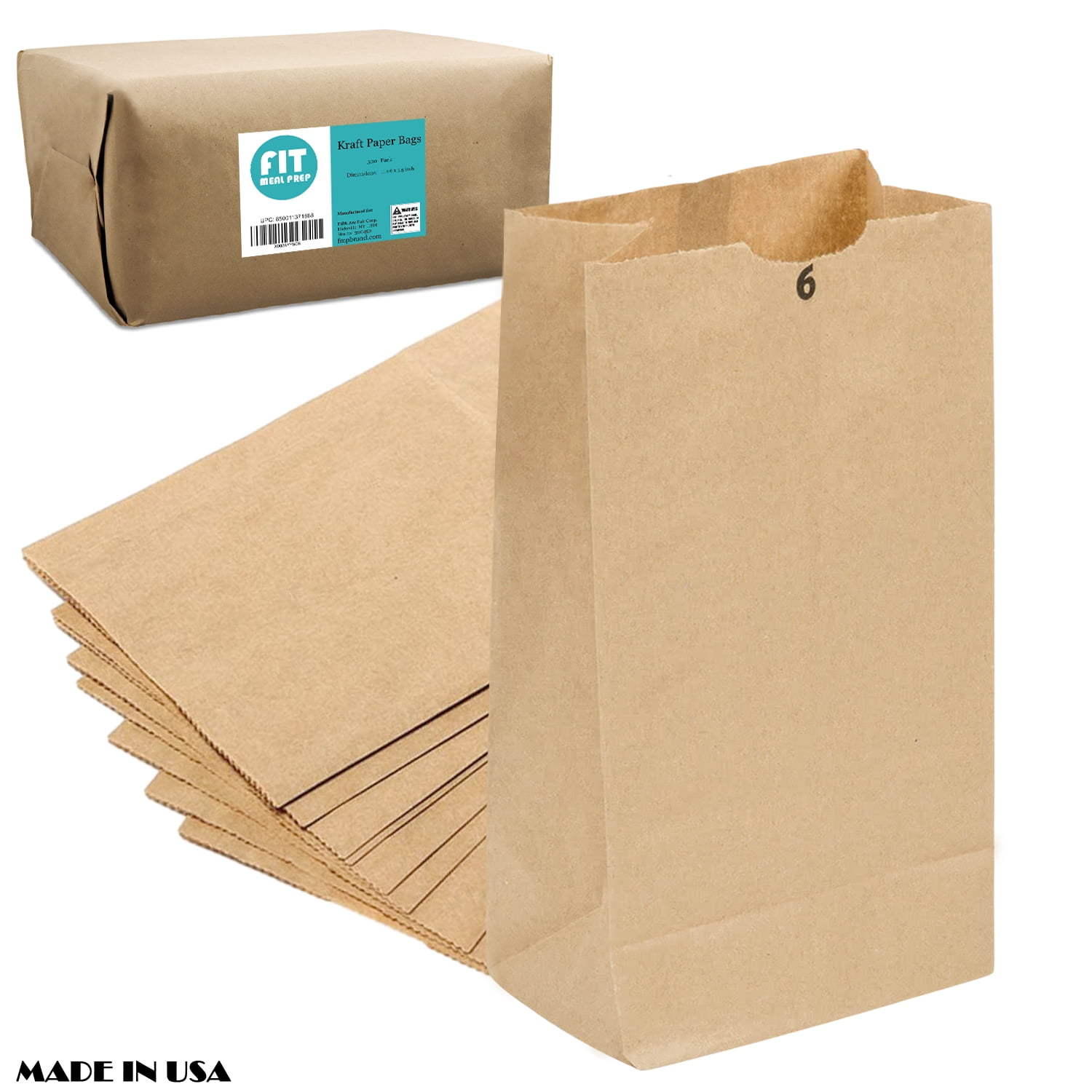 [500 Pack] Kraft Paper Bags 11 x 6 x 3.5" 6 LB Grocery Lunch Retail Shopping Durable Bleached Barrel Sack