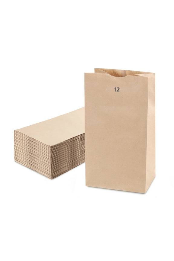 [500 Pack] Kraft Paper Bags 12 LB 13 x 7 x 4.5" - Heavy Duty Grocery Lunch Retail Shopping Durable Natural Brown Barrel Sack