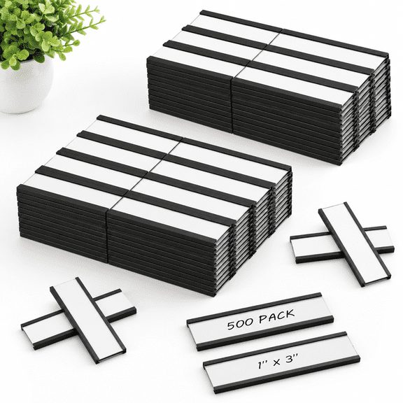 500 Pack Label Holders for Metal Racks & Shelves, 1 x 3 Inch
