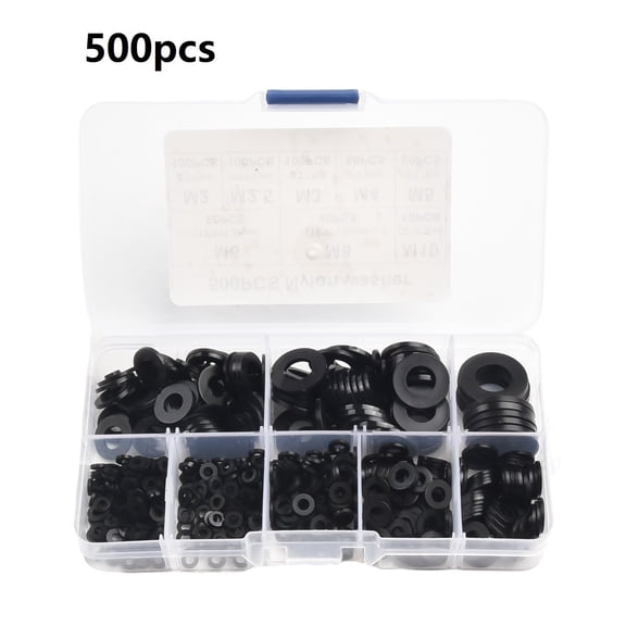 500 Pack Nylon Flat Oring Seal Hose Gasket with Plastic Storage Box for M2 to M10 Fastener Repair Applications