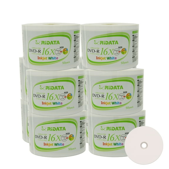 500 Pack Ridata DVD-R 16X 4.7GB 120 Min White Inkjet Hub Printable Blank Data Video Media Recordable Disc