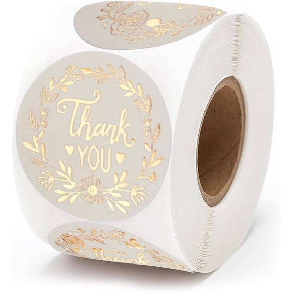500 Pack Round Thank You Stickers Roll, Premium Adhesive Labels for Small Business, Packaging, Gifts, Envelopes, Express Gratitude, Ideal for Customers, Handmade Goods, Durable & Easy Peel