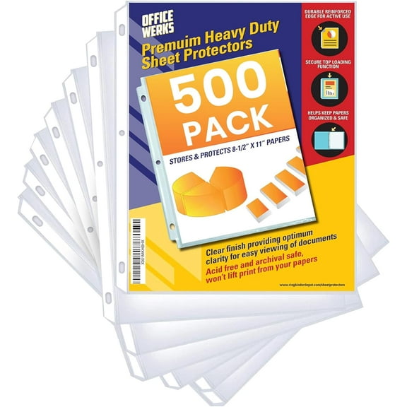 500 Pack Sheet Protectors 8.5x11, Heavy Duty Clear Plastic Sleeves for Paper & 3 Ring Binder, Top Loading Page Protectors with Reinforced 3-Hole Punch, Archival Safe -