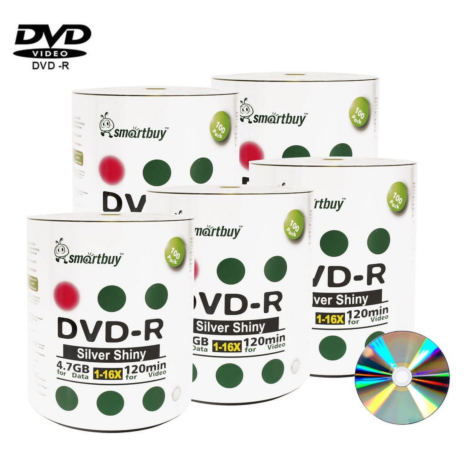 500 Pack Smartbuy 16X DVD-R 4.7GB 120Min Shiny Silver (Non-Printable) Data Blank Media Recordable Disc