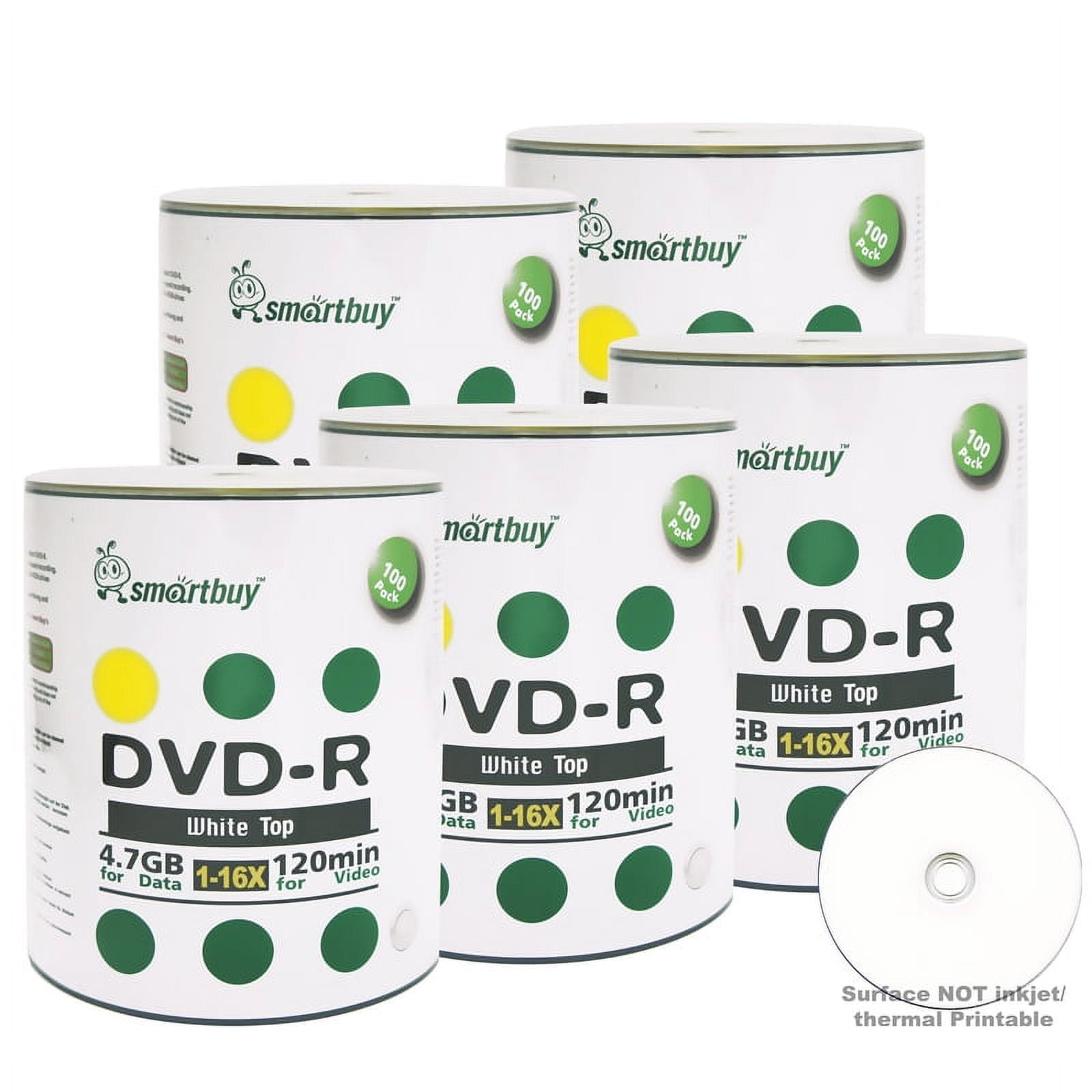 500 Pack Smartbuy 16X DVD-R 4.7GB 120Min White Top (Non-Printable) Data Blank Media Recordable Disc