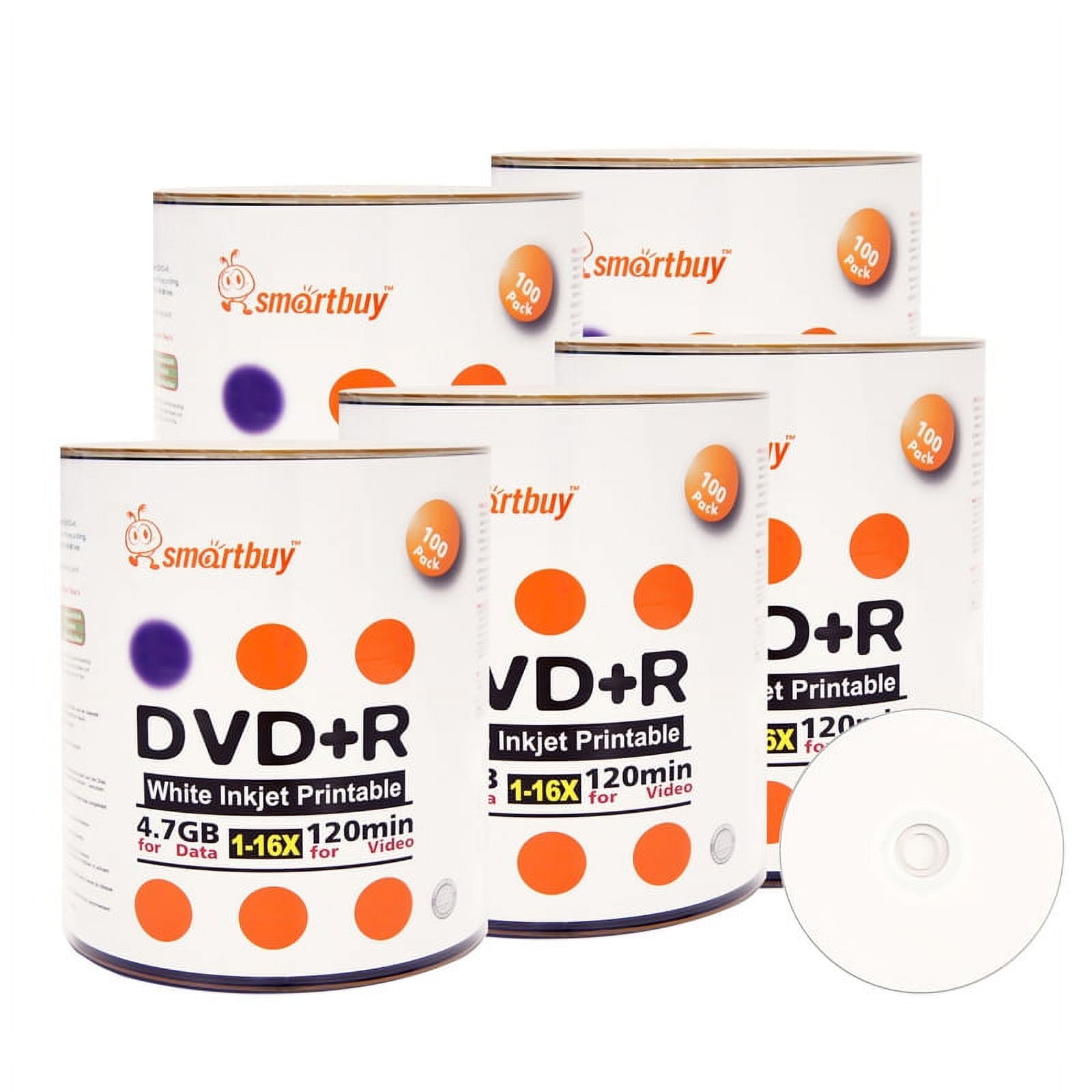 500 Pack Smartbuy 16X DVD+R DVDR 4.7GB White Inkjet Hub Printable Data Video Blank Recordable Disc