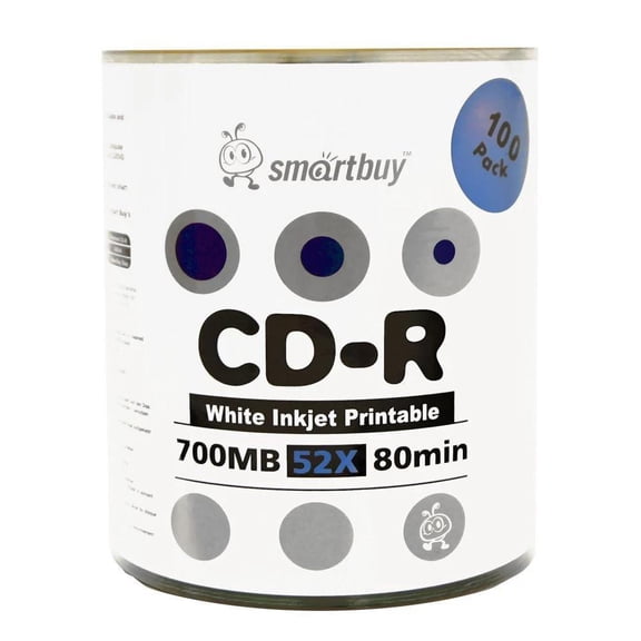 500 Pack Smartbuy CD-R 52X 700MB White Inkjet Printable Blank Disc Priority Mail