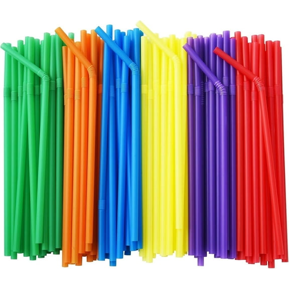 500-Pack Solid Colors Flexible Drinking Straws, Plastic Disposable Bendy Straws - 7.75" x 0.23"