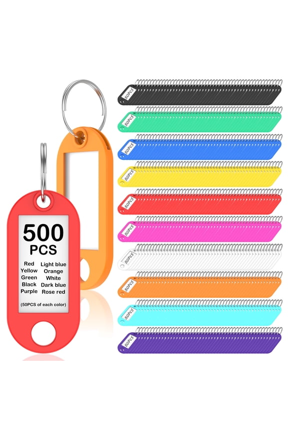 500 Pack Tough Plastic Key Tag with Split Ring and Clear Label Window Portable Key Label for Keychain Suitcase USB Drive Toolbox