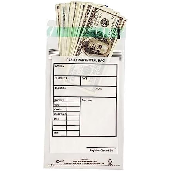 500 PackClear Plastic Small Bank Deposit Bags - 6"x9", Tamper Evident, Secure Money Bags for Currency, Coin, Checks, Receipts$$Office