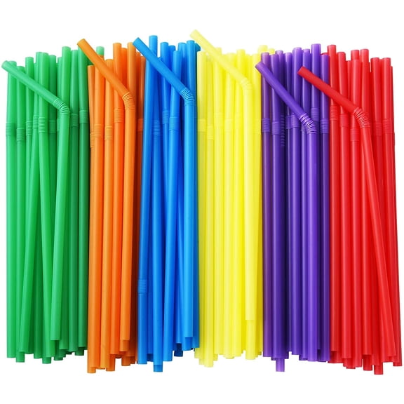 500 Packaging Solid Color Flexible Straw, Plastic Disposable Curved Straw -7.75 "x 0.23"