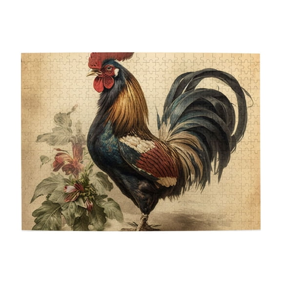 500 Pc Jigsaw Puzzle Large Piece Picture Puzzles Unique Gift Idea Family Game Friends - Vintage Rooster art