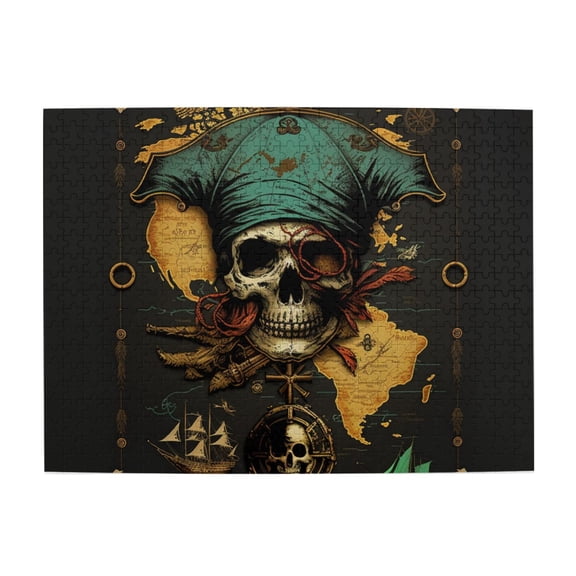 500 Pc Jigsaw Puzzle Large Piece Picture Puzzles Unique Gift Idea Family Game Friends - pirates Skull treasure map vintage