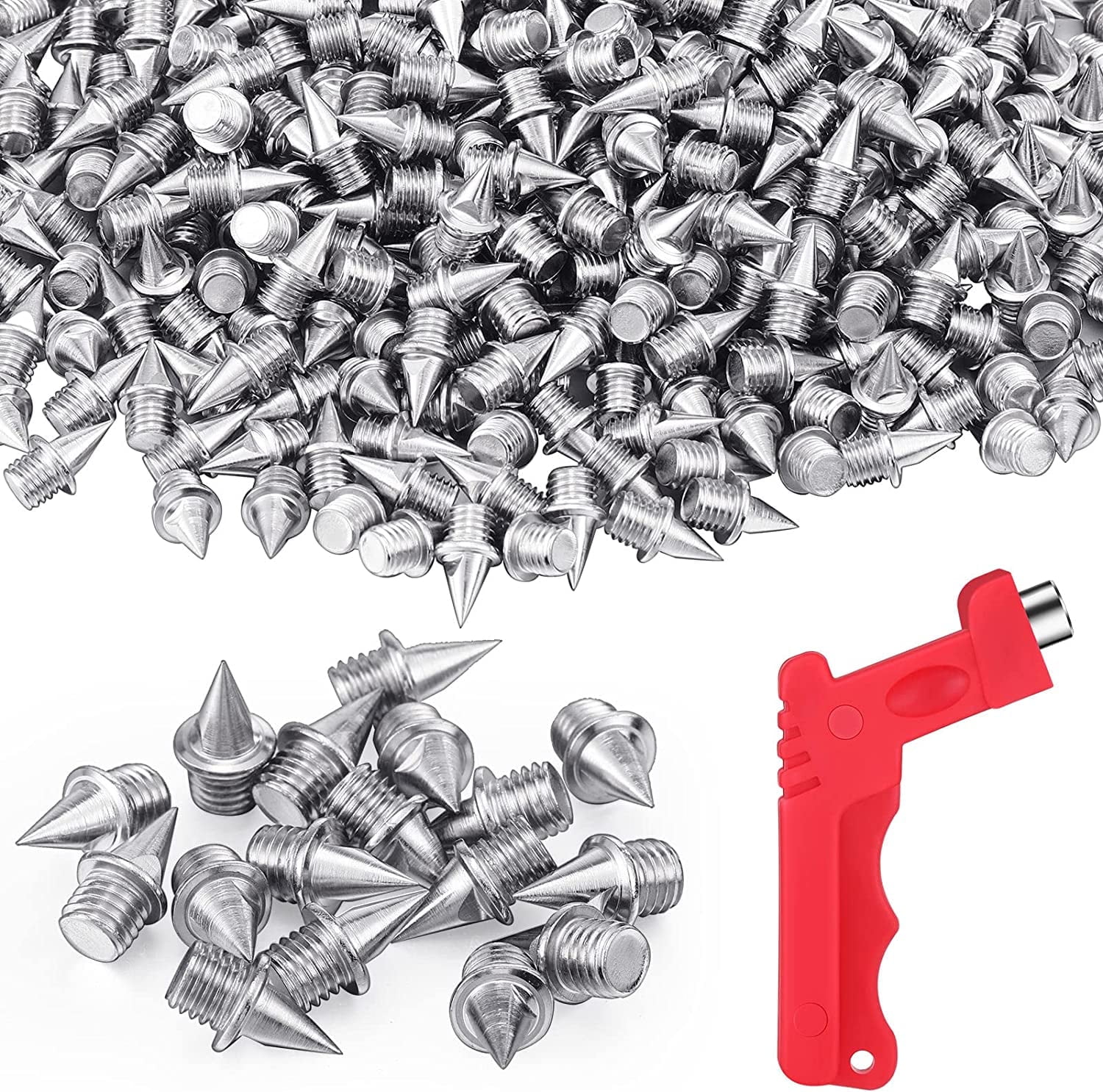 500 Pcs 1/4 Inch Track Spikes with Spike Wrench Stainless Steel Replacement Shoe Spikes Pyramid Running Spikes for Sprint Sports Hiking High Jumping Cross Country, Silver