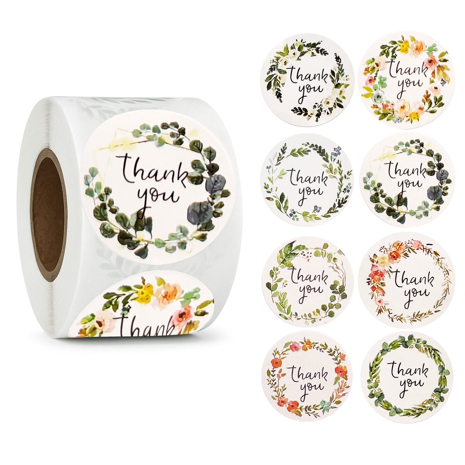 500 Pcs 1.5" Floral Thank You Stickers Roll, 8 Watercolor Botanical ...