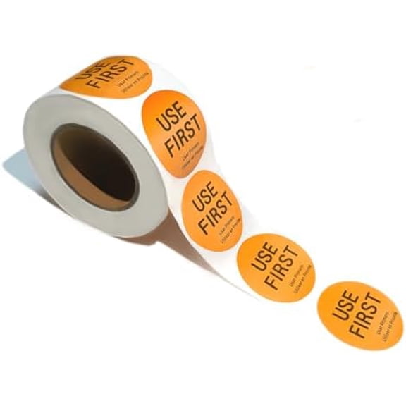 500 Pcs 1.5 Inch Use First Stickers Food Service Roll, Quivanta Orange FIFO Label for Restaurant Inventory Control Management, Permanent Super Adhesive Food Circle Dot Labels, Trilingual Product
