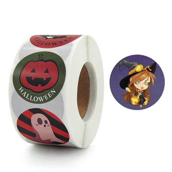 500 Pcs/1 Roll Labels Stickers Halloween Theme Self Adhesive Stickers 112 Different Patterns Cycle Thank You Stickers