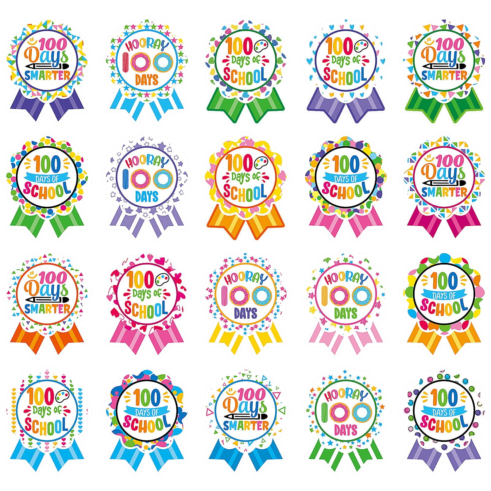 500 Pcs 100 Days of School Stickers Hooray 100 Days Ribbon Reward Badge