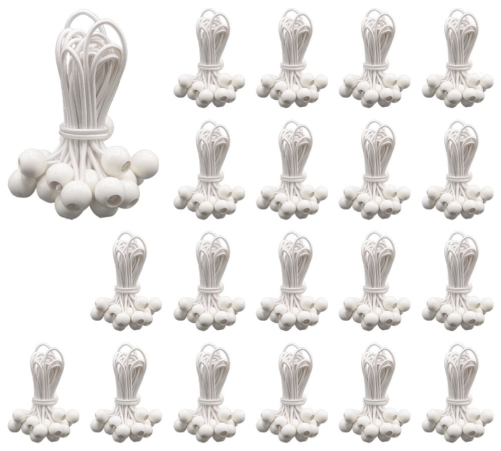 (500 Pcs) 11" White Ball Bungee Cords for Tarp Tie Down - Heavy Duty Canopy Bungee Loop Cords w/Balls for Camping, Shelter, Cargo, Tent Poles (5 MM Thick)