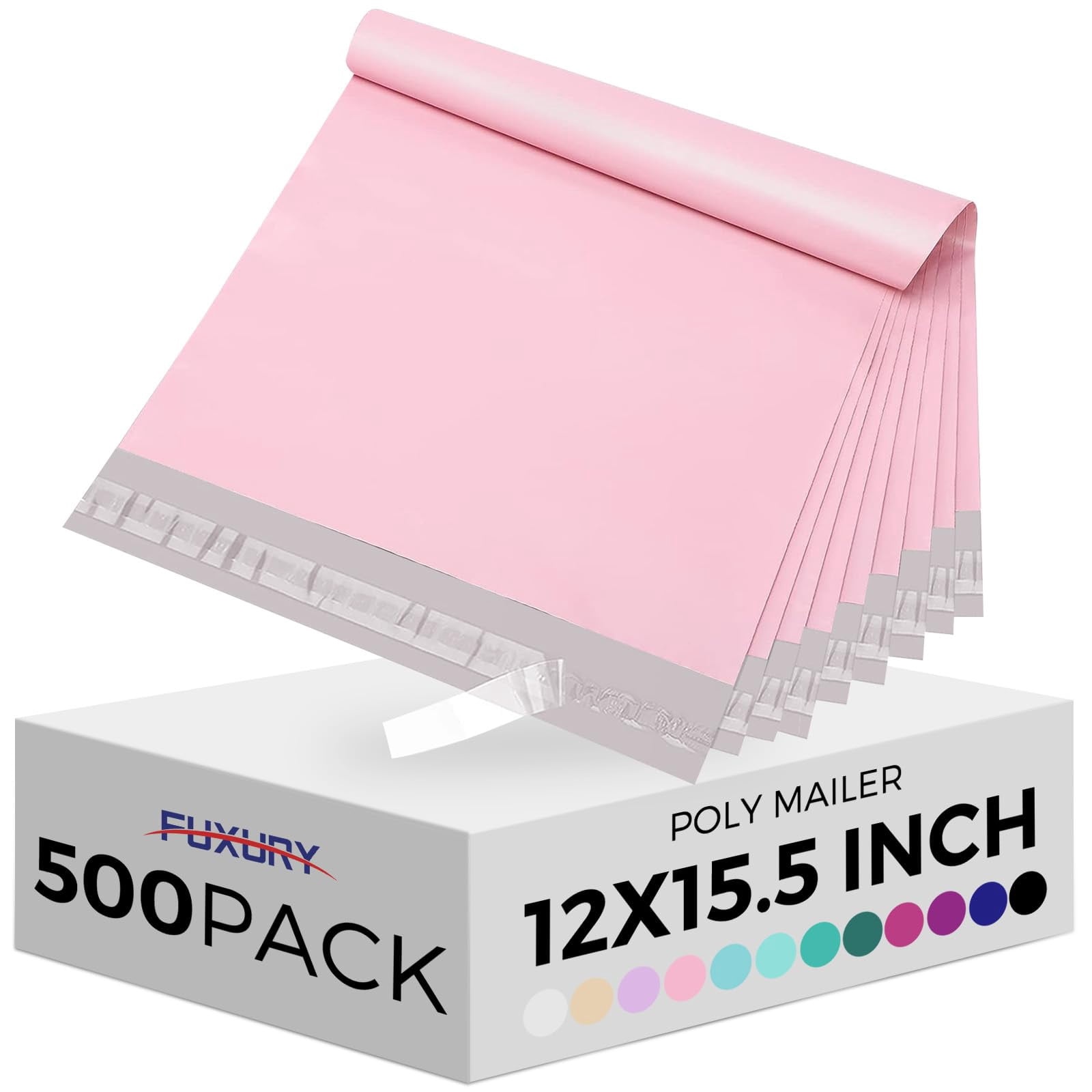 12x15.5 Inch Poly Mailers 500 Pack, Strong Adhesive Shipping Bags for Small Business, Waterproof Mailing Envelopes for Clothes Books Accessories, Light Pink
