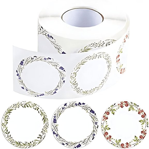 500 Pcs 2 inch Round Floral Stickers | 3 Pattern Designs Self-Adhesive Labels for Mason Jars, Canning, Baking Packaging & Crafts, White