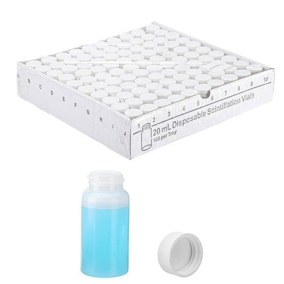 500 Pcs 20mL Scintillation Vial, Liquid Scintillation Counting Vials, HDPE Scintillation Vials with 22-400 White Screw Cap, Silver Aluminum Foil/Polyethylene Liner