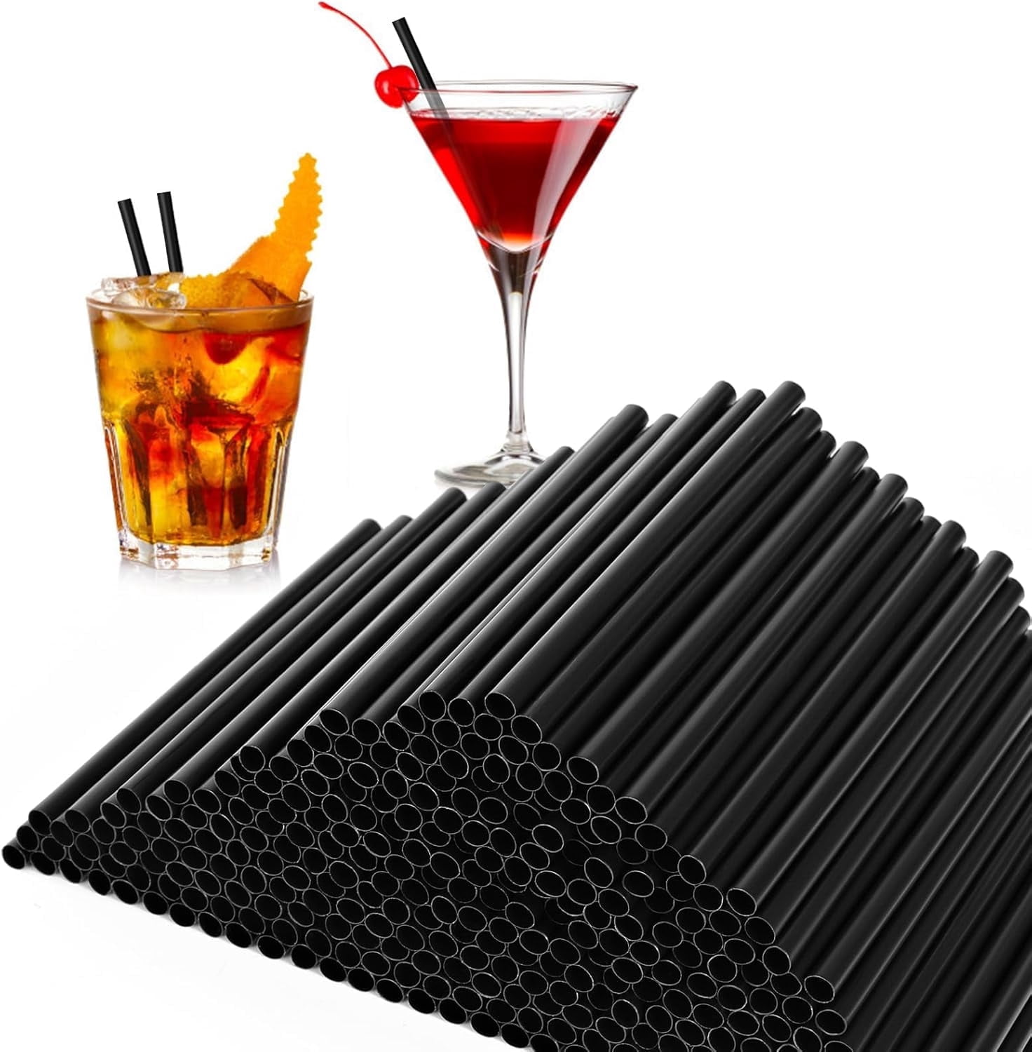 [500 Pcs] 5 Inch Black Drinking Straws - 0.24'' Diameter Disposable ...