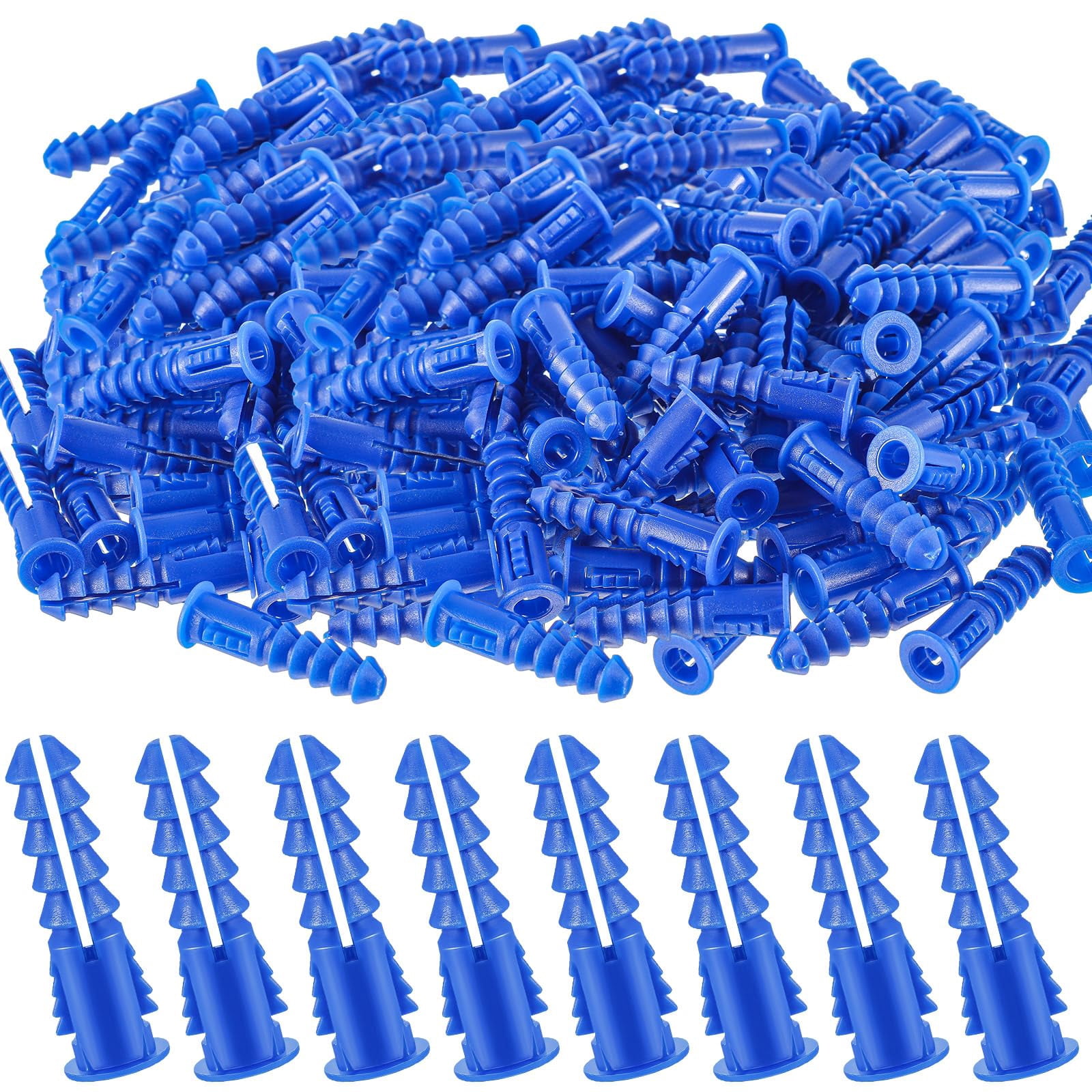 500 Pcs #8-10-12 x 1-1/4 Inch Ribbed Lightweight Plastic Anchors Drywall Anchors for Hollow Walls Pictures Artwork Decor Light Duty Anchoring Application (Blue)