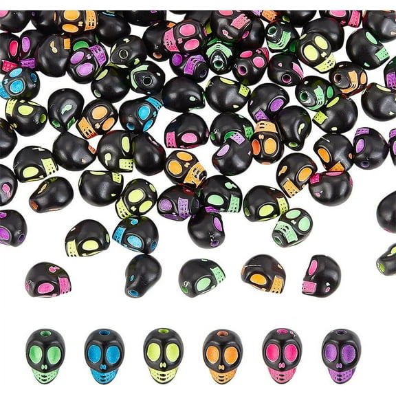 500 Pcs Acrylic Skull Beads Black Skeleton Skull Head Beads Craft Style Skull Shape Acrylic Loose Beads for DIY Craft Jewelry Making Bracelet Necklace Colorful