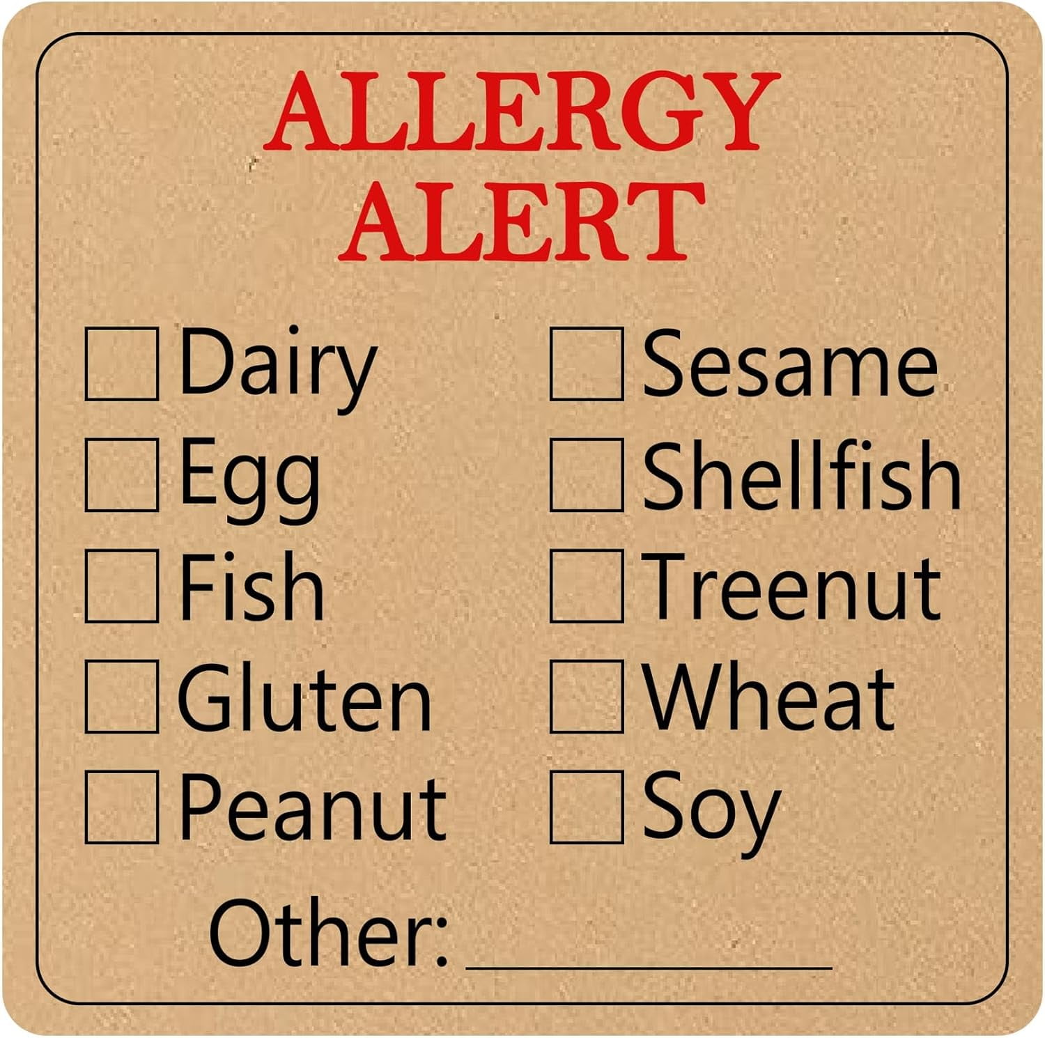 500 Pcs Allergen Warning Stickers Labels 2 Inch Kraft Allergy Warning ...