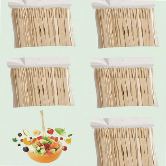 500 Pcs Bamboo Cocktail Forks, Natural Wood Food Picks for Appetizers, Cheese, Fruit