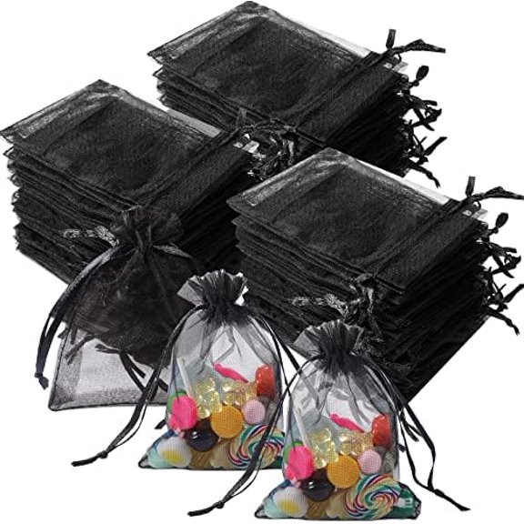 500 Pcs Black Organza Bags Bulk 3 x 4 Inch Small Drawstring Mesh Gift Bags Sheer Jewelry Pouches Sachet Candy Pouch for Wedding Favor Holiday Festival Birthday Party Shower