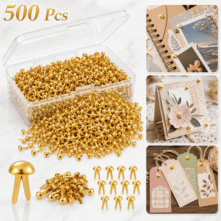 500 Pcs Brads for Paper Crafts Metal Round Brass Paper Fasteners for Craft Art Crafting School DIY Supplies(0.3 x 0.6 Inch,Golden)