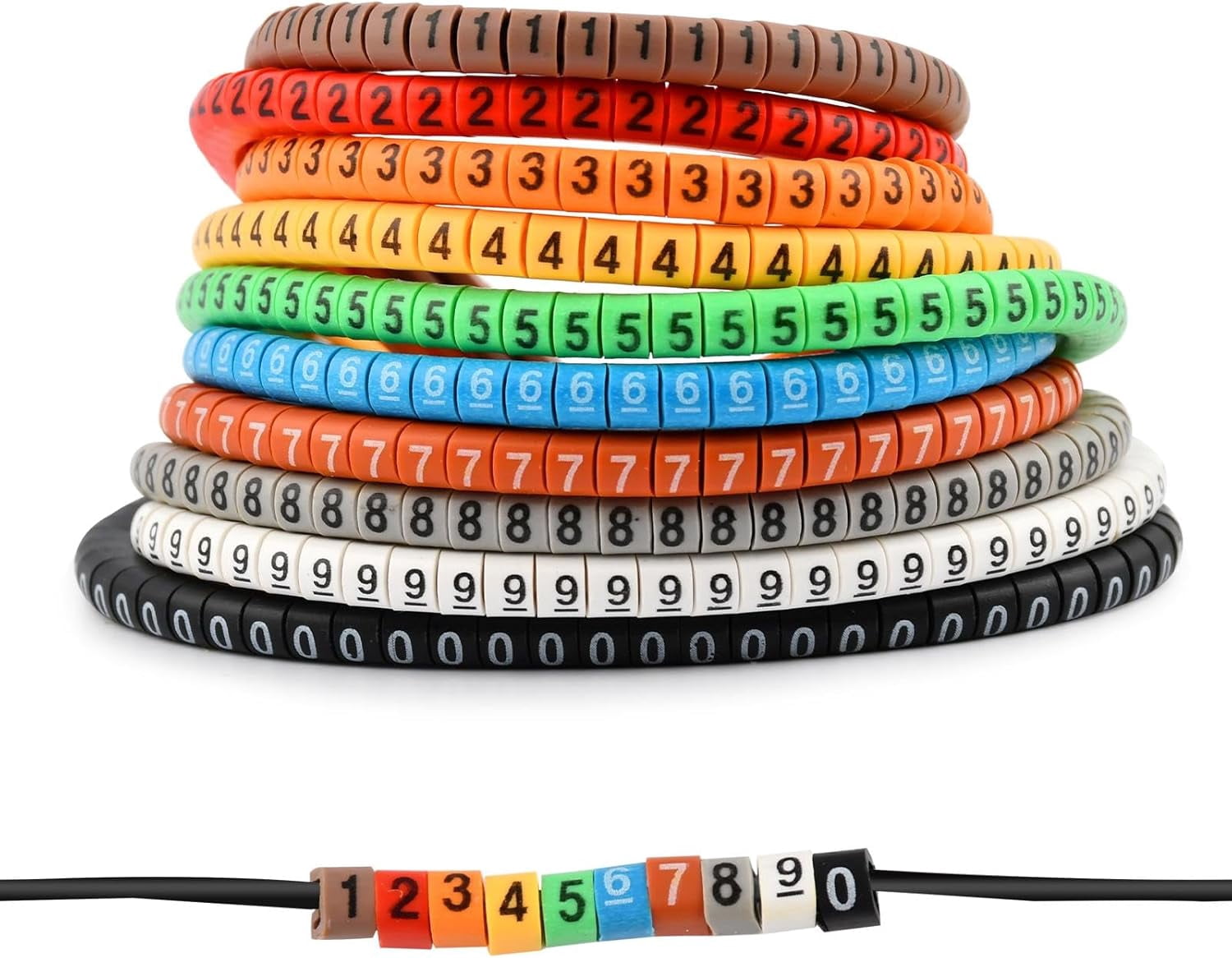 500 Pcs Cable Markers 0-9 Numbers, 10 Color-Coded Wire Labels, Durable ...