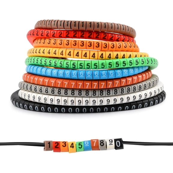 500 Pcs Cable Markers 0-9 Numbers, 10 Color-Coded Wire Labels, Durable Insulation Tags for Cable Identification