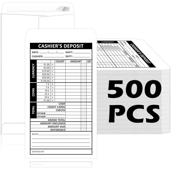 500 Pcs Cashiers Report Envelope 4 x 6.5 Inch Cash Drop Envelopes Money Envelopes Deposit Envelopes for Cash Self Seal for Retail Store Bank Restaurant Cash Handling (500, White)