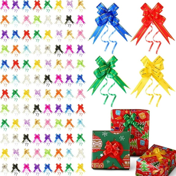 500 Pcs Christmas Pull String Bows Bulk for Gift Wrapping 2.36 Inch 15 Assorted Colors Decorative Gift Basket Knot Ribbon Birthday Bows for Wedding Birthday Party Present Decorations