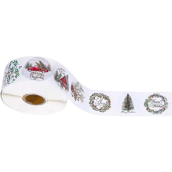 500 Pcs Christmas Stickers,1 Inch Xmas Self Adhesive Round Stickers Label Tag Seal Roll for Christmas Party Supplies,Envelopes,Greetings Cards,Favor Bags,Gifts