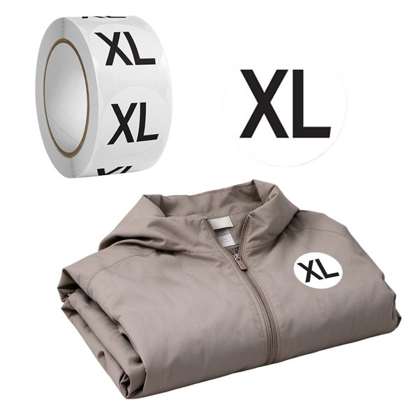 500 Pcs Clothing Size Stickers Labels,Heavy-Duty Strong Round Self Adhesive Size Stickers,Self-Adhesive Apparel Size Labels for T-Shirts,Trousers,Skirt Retail and More,7 Sizes