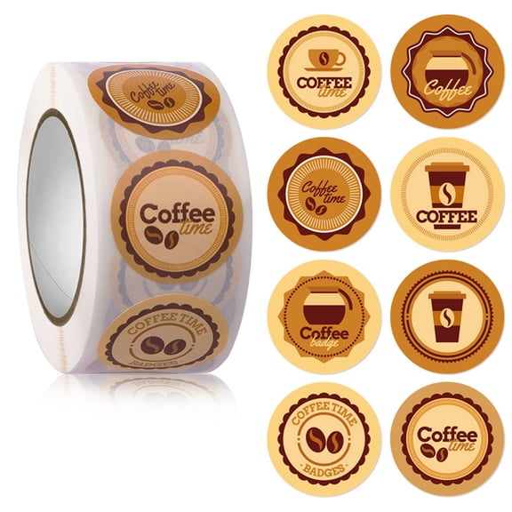 500 Pcs Coffee Drinks Stickers Labels Gift Sealing Sticker for Ideal for Coffee Cups Drinks Bottles Candy Bags Party Fav