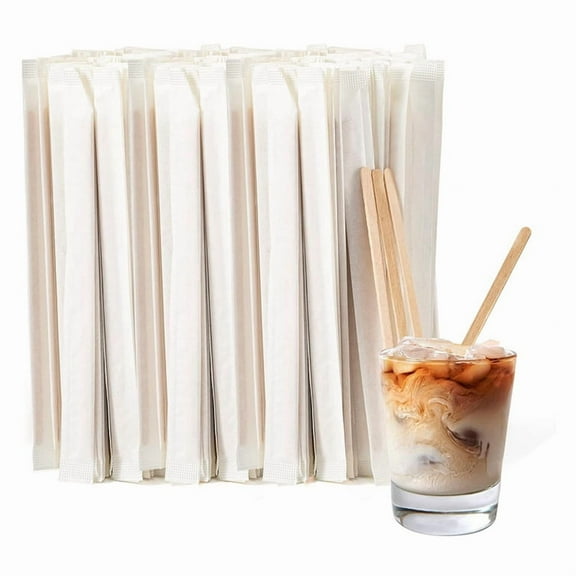 500 Pcs Coffee Stirrers 5.5 Inch Wood Stir Sticks Individually Wrapped Wooden