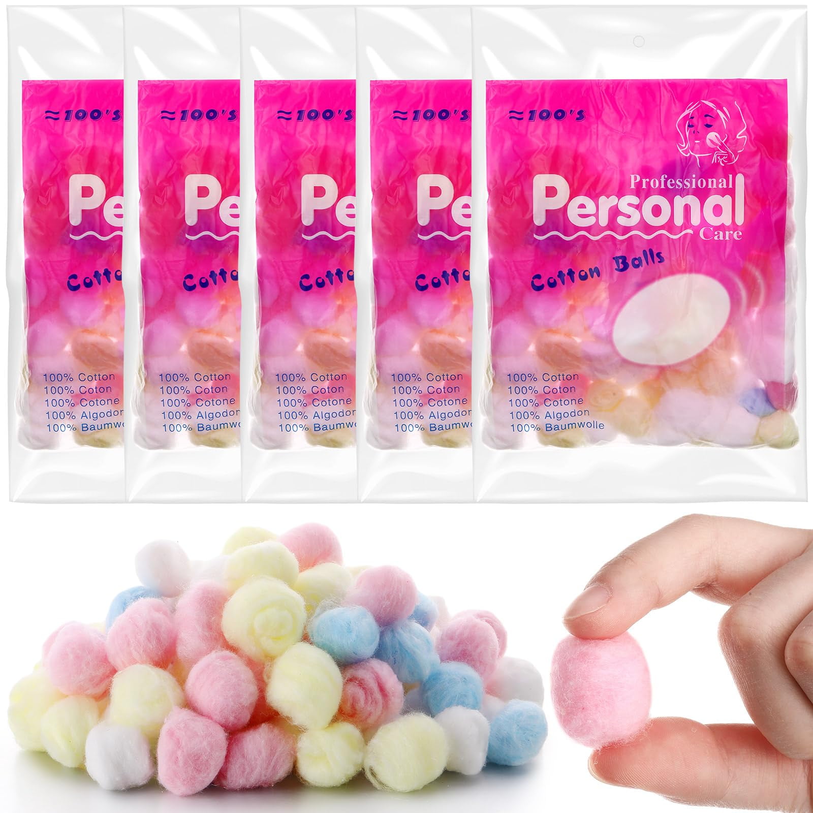 500 Pcs Colored Cotton OIF8Balls Bulk Natural Cotton Balls Soft Small Degreasing Cottonballs for Face Makeup Nail Polish Removal Home Use