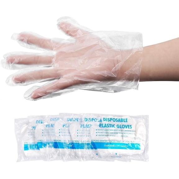 500 Pcs Disposable Clear Plastic Gloves Plastic Disposable Food Prep Gloves, Disposable Polyethylene Work Gloves for Cleaning, Cooking, Hair Coloring, Dishwashing, Food Handling