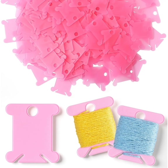 500 Pcs Embroidery Floss Bobbins Plastic Cross Stitch Bobbins Organizer 1.5 x 1.38 Inch Sewing Thread Spools Holder Sewing Machine for Needlework Craft Supplies(Pink)