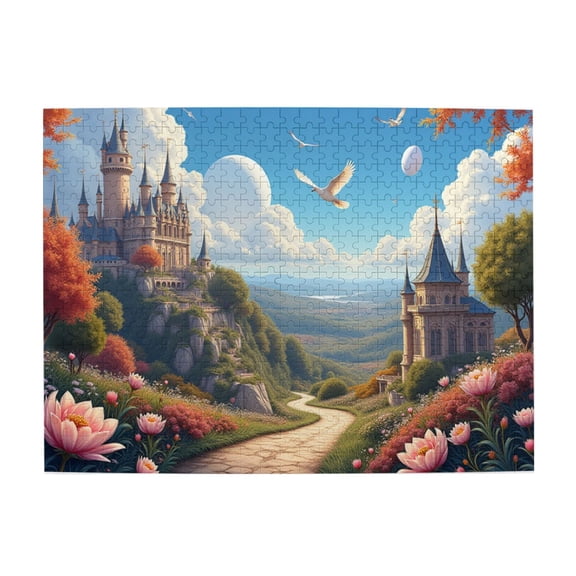 500 Pcs Fantasy Castle Jigsaw Puzzle Majestic Fairytale Landscape Birds Flowers Castles Challenging Adult Puzzle Relaxing Activity Unique Home Decor Great Gift Idea Men Women Elders Birthday Gift