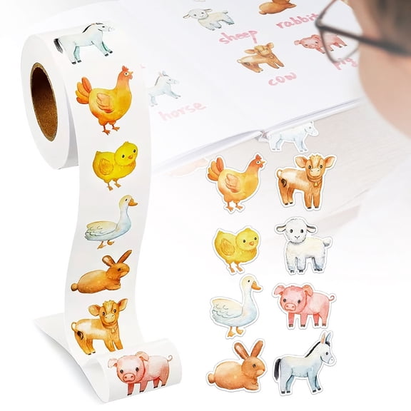 500 Pcs Farm Animal Stickers Roll, 8 Designs Cute Cartoon Reward for Kids,1 Inch Farm Animal Stickers,Self-Adhesive Incentive Stickers for Classroom Teacher Supplies,Party Favor & Envelope Gift Decor
