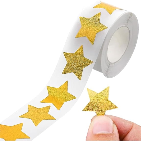 500 Pcs Gold Star kers Roll  1 Inch Holographic Foil, Self-Adhesive & Removable Labels for Kids Rewards, Teachers & DIY Crafts