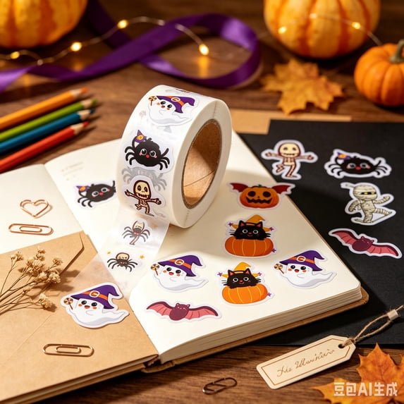 500 Pcs Halloween Stickers Roll, Waterproof Vinyl Sticker Labels for Kids Envelopes Party Favors Scrapbooking Halloween Decorations
